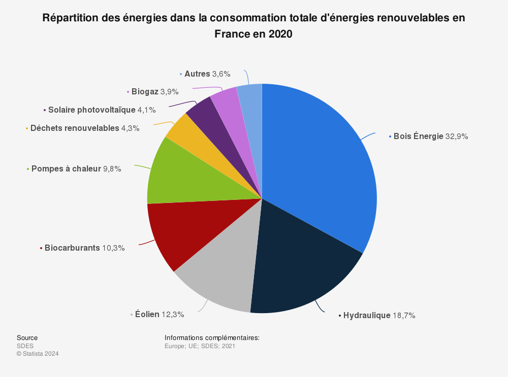 Statistique: Répartition des énergies dans la consommation totale d'énergies renouvelables en France en 2020 | Statista